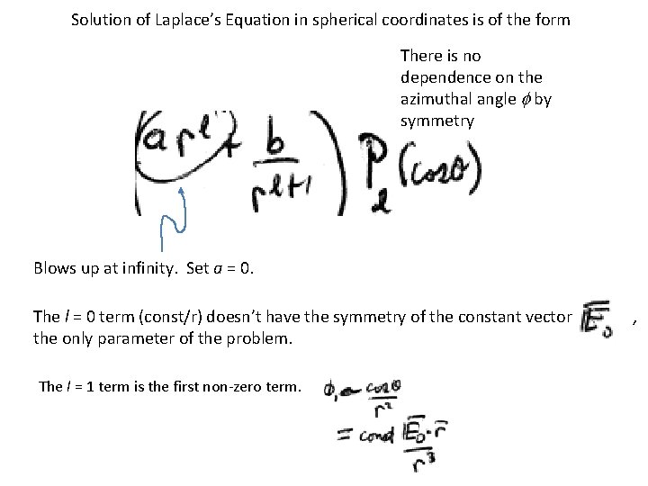 Solution of Laplace’s Equation in spherical coordinates is of the form There is no