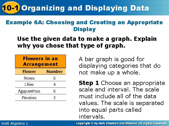 10 -1 Organizing and Displaying Data Example 6 A: Choosing and Creating an Appropriate