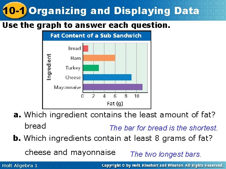 10 -1 Organizing and Displaying Data Use the graph to answer each question. a.