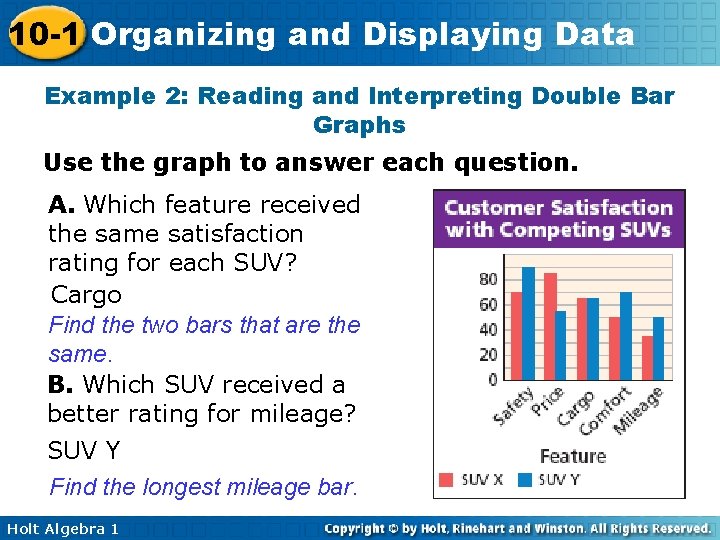 10 -1 Organizing and Displaying Data Example 2: Reading and Interpreting Double Bar Graphs