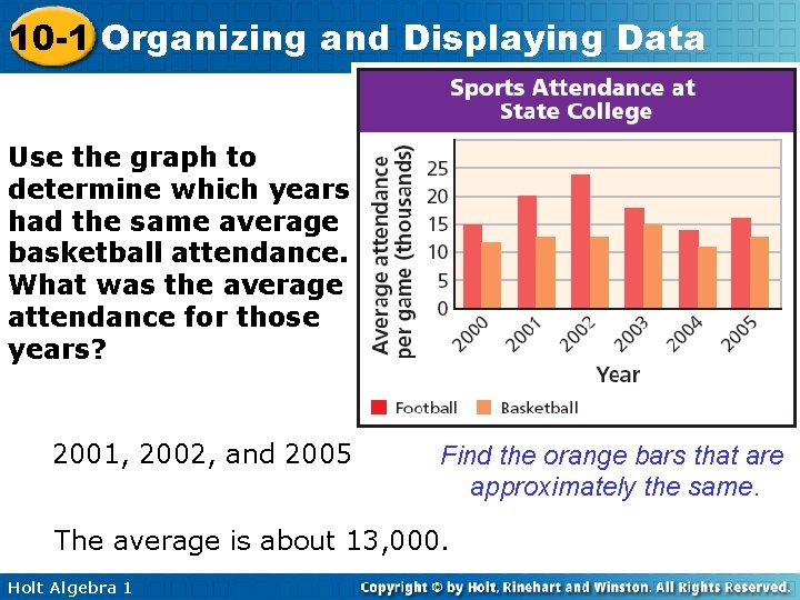 10 -1 Organizing and Displaying Data Use the graph to determine which years had