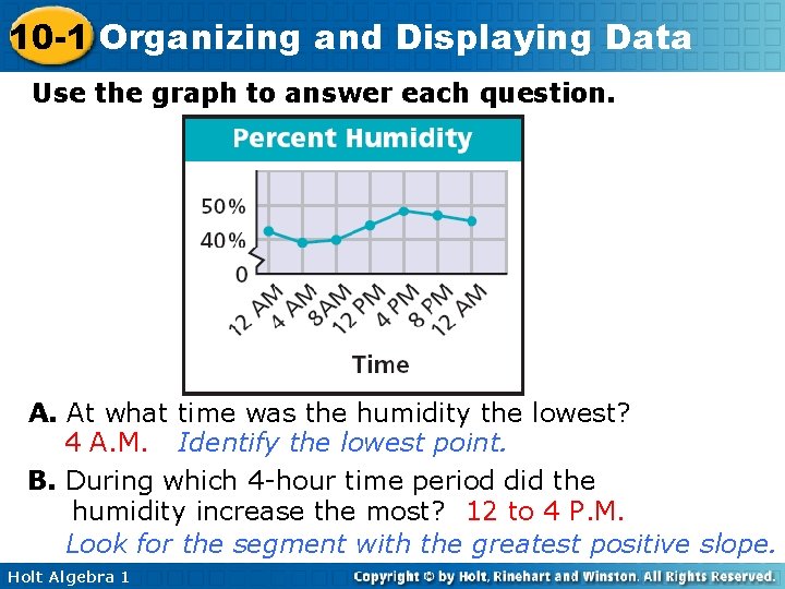 10 -1 Organizing and Displaying Data Use the graph to answer each question. A.
