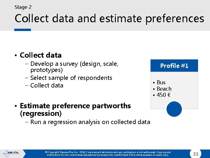 Stage 2 Collect data and estimate preferences • Collect data – Develop a survey