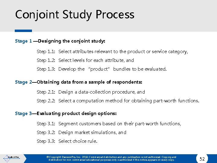 Conjoint Study Process Stage 1 —Designing the conjoint study: Step 1. 1: Select attributes