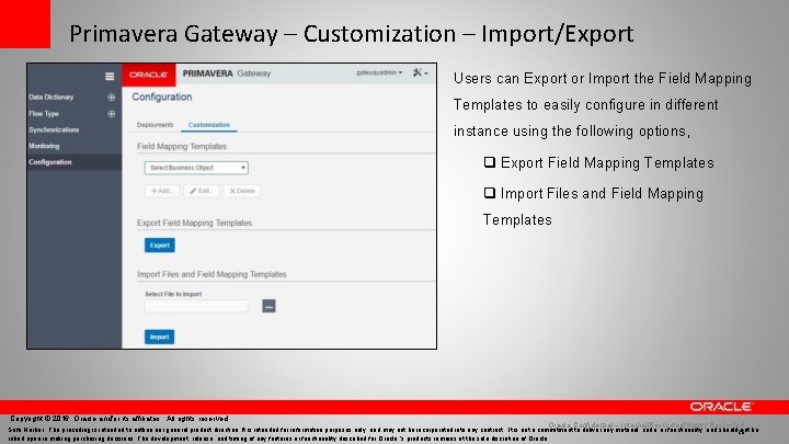 Primavera Gateway – Customization – Import/Export Users can Export or Import the Field Mapping