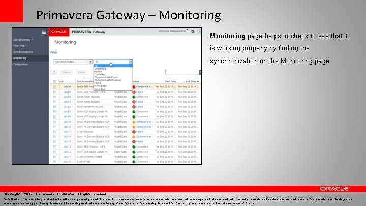 Primavera Gateway – Monitoring page helps to check to see that it is working