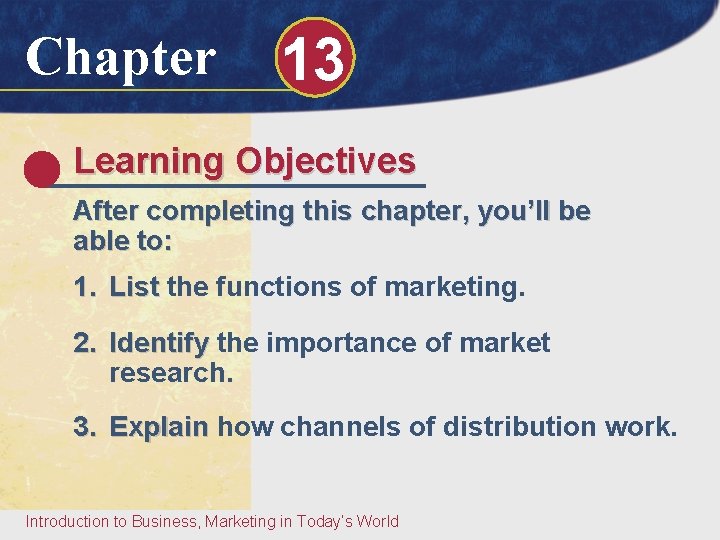 Chapter 13 Learning Objectives After completing this chapter, you’ll be able to: 1. List Chapter 13 Learning Objectives After completing this chapter, you’ll be able to: 1. List