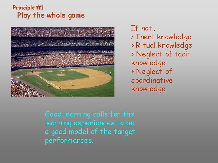 Principle #1 Play the whole game If not… > Inert knowledge > Ritual knowledge Principle #1 Play the whole game If not… > Inert knowledge > Ritual knowledge