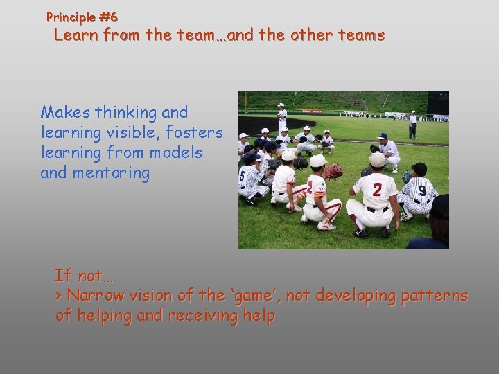 Principle #6 Learn from the team…and the other teams Makes thinking and learning visible, Principle #6 Learn from the team…and the other teams Makes thinking and learning visible,