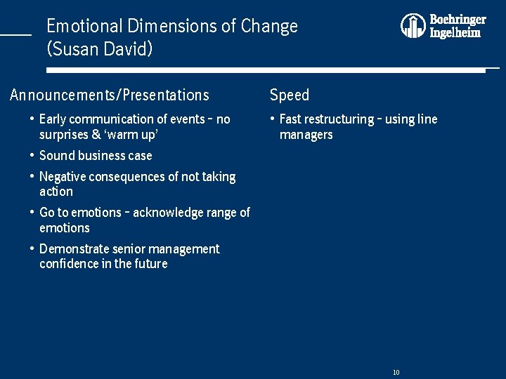 Emotional Dimensions of Change (Susan David) Announcements/Presentations • Early communication of events – no