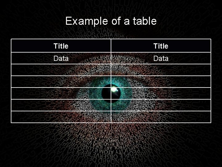 Example of a table Title Data 