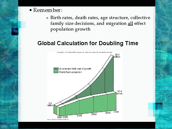  • Remember: » Birth rates, death rates, age structure, collective family size decisions,