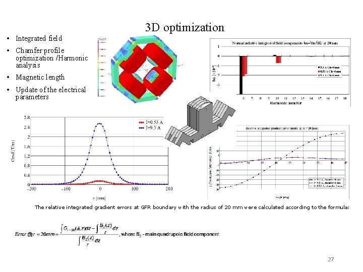  • Integrated field 3 D optimization • Chamfer profile optimization /Harmonic analysis •