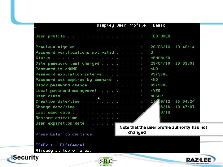 Note that the user profile authority has not changed 