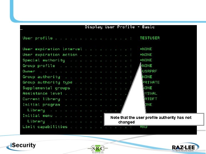 Note that the user profile authority has not changed 