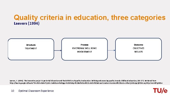 Quality criteria in education, three categories Laevers (1994) Laevers, F. (1994). The innovative project