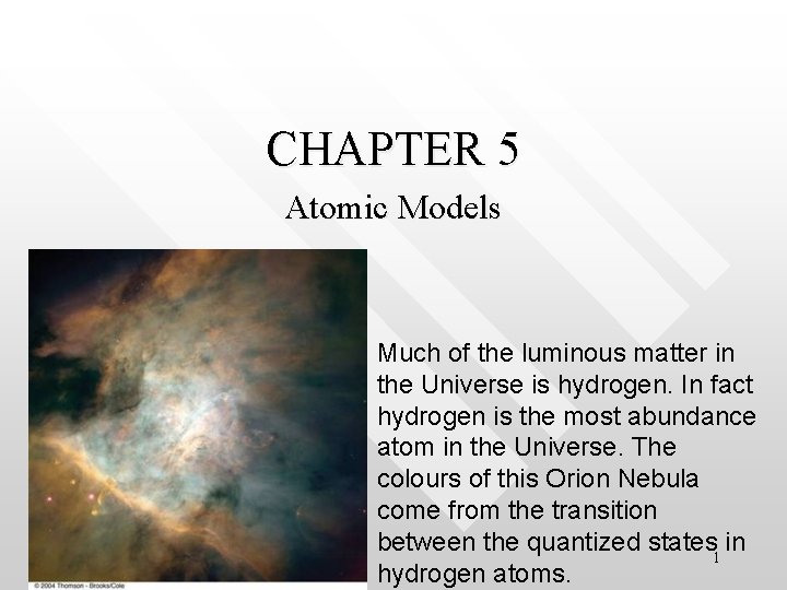 CHAPTER 5 Atomic Models Much of the luminous matter in the Universe is hydrogen.