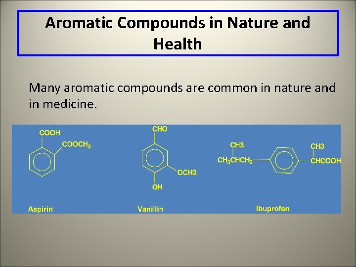 Aromatic Compounds in Nature and Health Many aromatic compounds are common in nature and