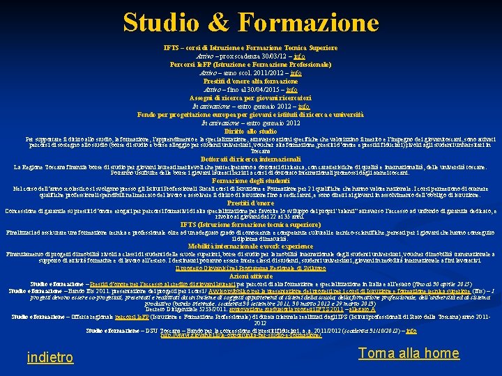 Studio & Formazione IFTS – corsi di Istruzione e Formazione Tecnica Superiore Attivo –