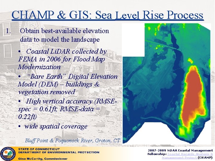 CHAMP & GIS: Sea Level Rise Process 1. Obtain best-available elevation data to model