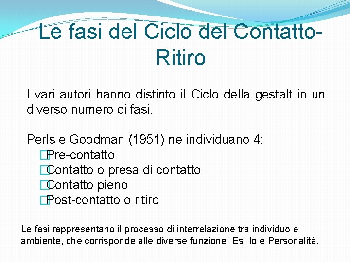 Le fasi del Ciclo del Contatto. Ritiro I vari autori hanno distinto il Ciclo