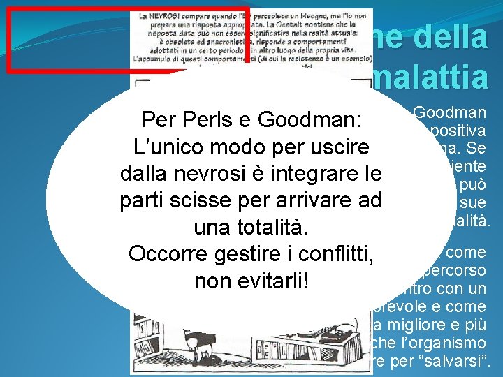 L’origine della malattia Sia Perls che Goodman Perls e Goodman: hanno una visione positiva