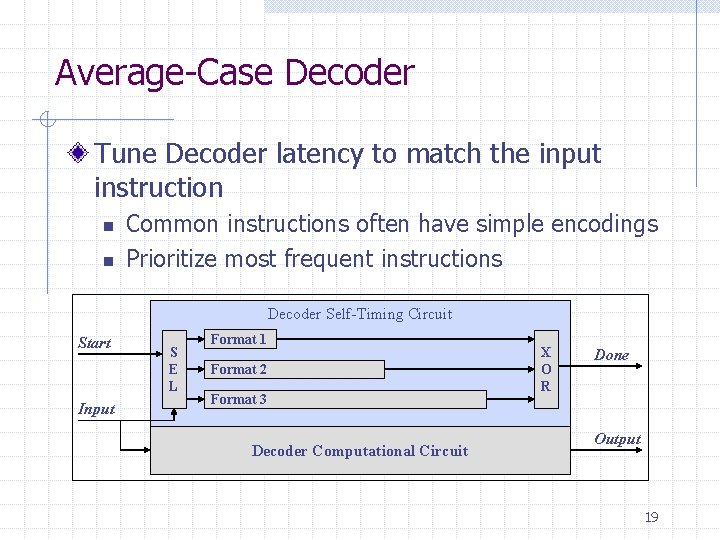 Average-Case Decoder Tune Decoder latency to match the input instruction n n Common instructions