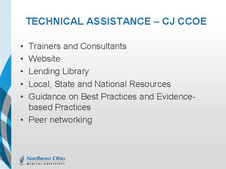 TECHNICAL ASSISTANCE – CJ CCOE • • • Trainers and Consultants Website Lending Library