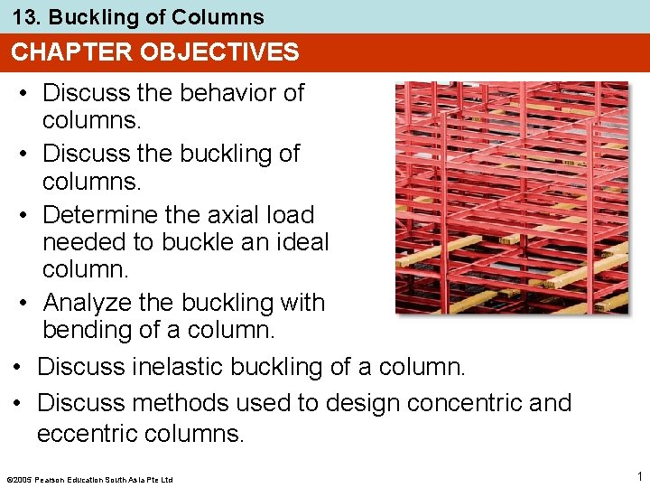 13. Buckling of Columns CHAPTER OBJECTIVES • Discuss the behavior of columns. • Discuss