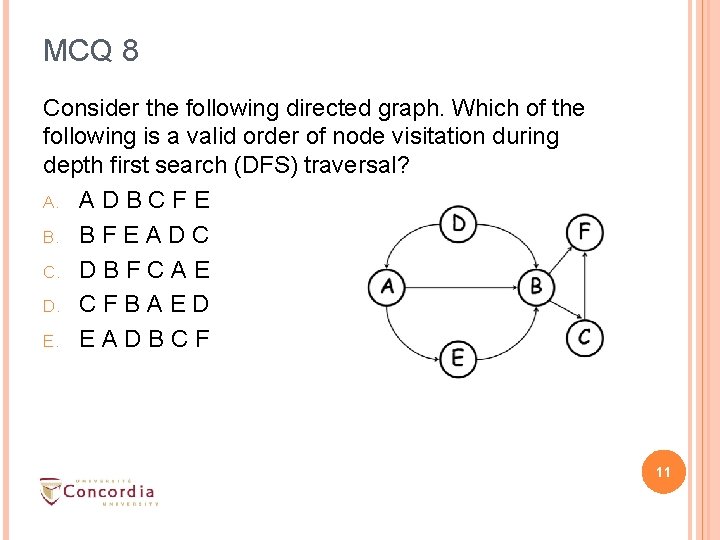 MCQ 8 Consider the following directed graph. Which of the following is a valid MCQ 8 Consider the following directed graph. Which of the following is a valid