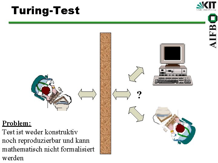 Turing-Test ? Problem: Test ist weder konstruktiv noch reproduzierbar und kann mathematisch nicht formalisiert