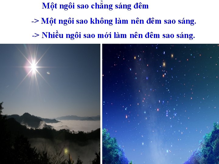 Một ngôi sao chẳng sáng đêm -> Một ngôi sao không làm nên đêm