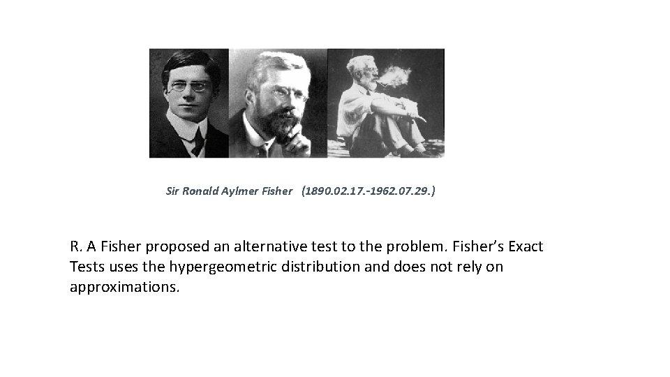 Sir Ronald Aylmer Fisher (1890. 02. 17. -1962. 07. 29. ) R. A Fisher