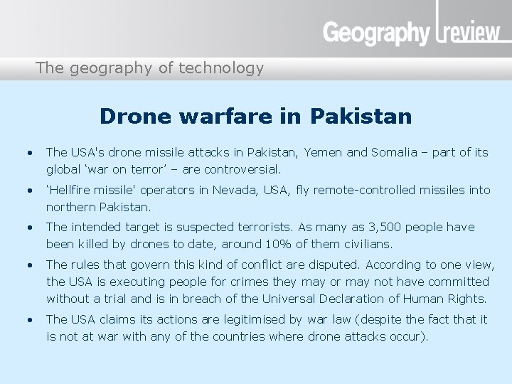 The geography of technology Presentation title Drone warfare in Pakistan • The USA's drone The geography of technology Presentation title Drone warfare in Pakistan • The USA's drone