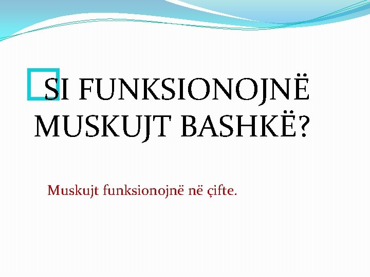 �SI FUNKSIONOJNË MUSKUJT BASHKË? Muskujt funksionojnë në çifte. 