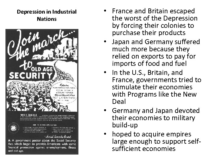 Depression in Industrial Nations • France and Britain escaped the worst of the Depression