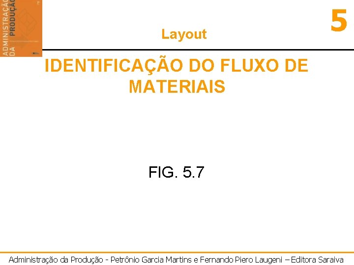 Layout 5 IDENTIFICAÇÃO DO FLUXO DE MATERIAIS FIG. 5. 7 Administração da Produção -