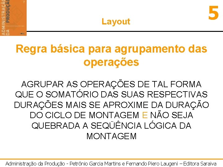 Layout 5 Regra básica para agrupamento das operações AGRUPAR AS OPERAÇÕES DE TAL FORMA