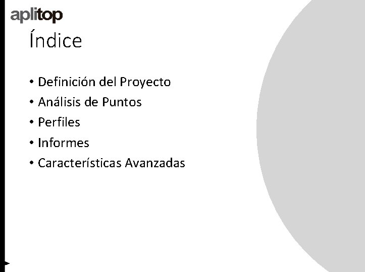 Índice • Definición del Proyecto • Análisis de Puntos • Perfiles • Informes •