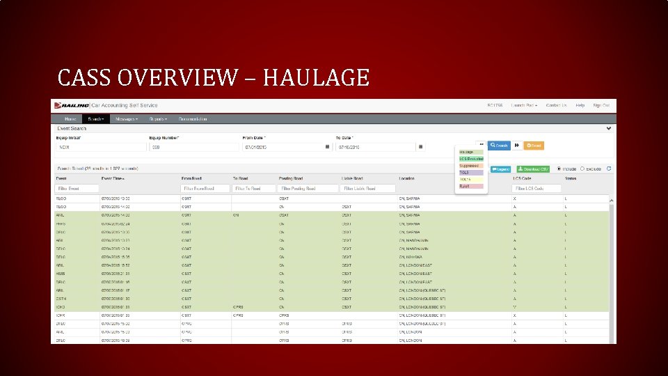 CASS OVERVIEW – HAULAGE 