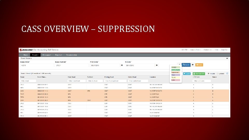 CASS OVERVIEW – SUPPRESSION 