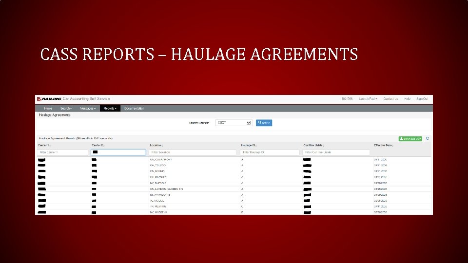 CASS REPORTS – HAULAGE AGREEMENTS 
