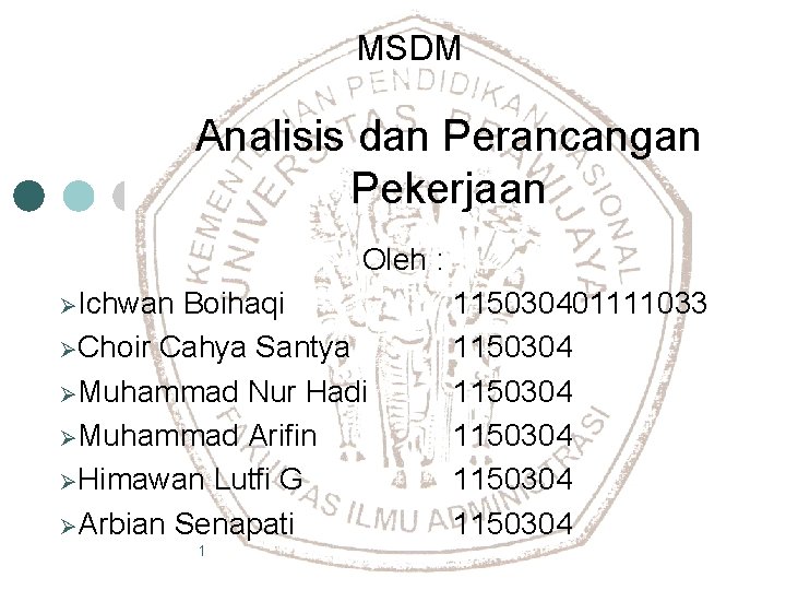 MSDM Analisis dan Perancangan Pekerjaan Oleh : ØIchwan Boihaqi ØChoir Cahya Santya ØMuhammad Nur