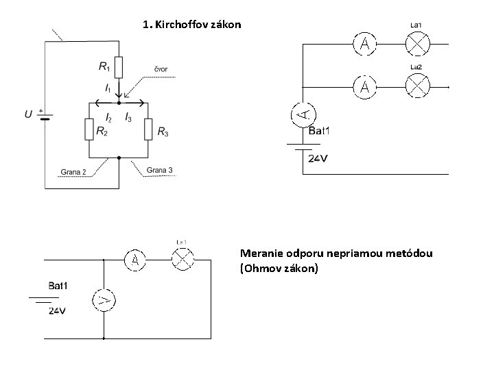1. Kirchoffov zákon Meranie odporu nepriamou metódou (Ohmov zákon) 