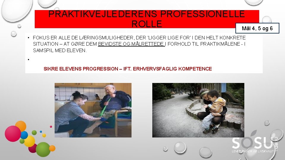 PRAKTIKVEJLEDERENS PROFESSIONELLE ROLLE Mål 4, 5 og 6 • FOKUS ER ALLE DE LÆRINGSMULIGHEDER,