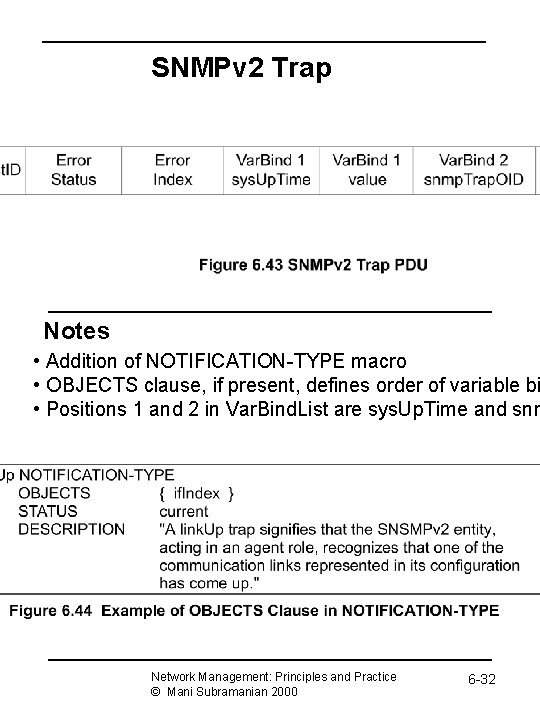 SNMPv 2 Trap Notes • Addition of NOTIFICATION-TYPE macro • OBJECTS clause, if present,