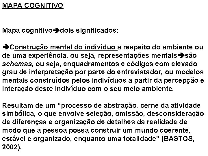 MAPA COGNITIVO Mapa cognitivo dois significados: Construção mental do indivíduo a respeito do ambiente