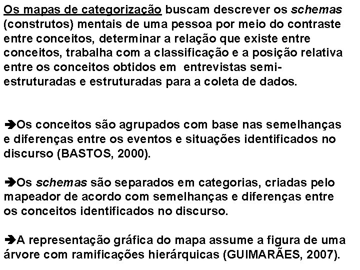 Os mapas de categorização buscam descrever os schemas (construtos) mentais de uma pessoa por