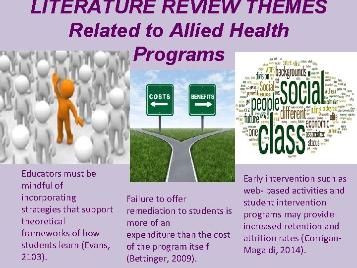 LITERATURE REVIEW THEMES Related to Allied Health Programs Educators must be mindful of incorporating