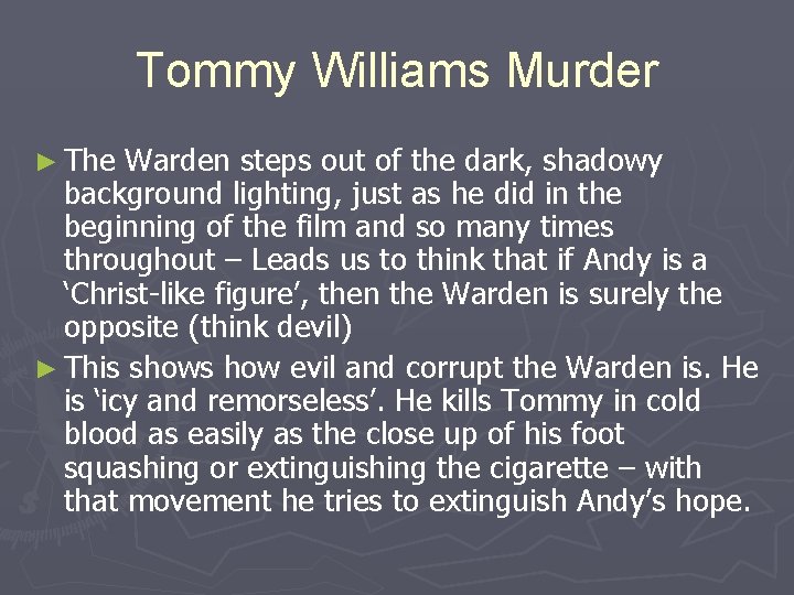Tommy Williams Murder ► The Warden steps out of the dark, shadowy background lighting, Tommy Williams Murder ► The Warden steps out of the dark, shadowy background lighting,